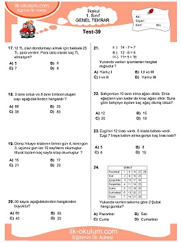 ilkokul 1. Sınıf Genel Tekrar Testleri 